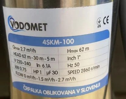 Глибинний насос погружний центробіжний Vodomet 4 SKM 100 0.75 КВТ свердловинний насос
