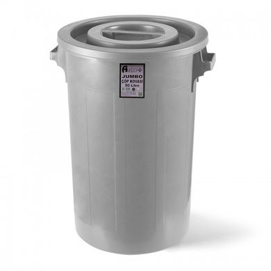 Мусорный бак Industrial с круглой крышкой серый пластик 90л JCK 101 ведро для мусора круглый контейнер Турция